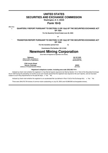 Thumbnail Newmont 10-Q Quarterly Report FY 