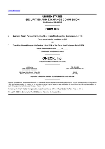 Vorschaubild Oneok 10-Q Quartalsbericht  