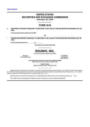 Thumbnail Equinix 10-Q Quarterly Report FY 