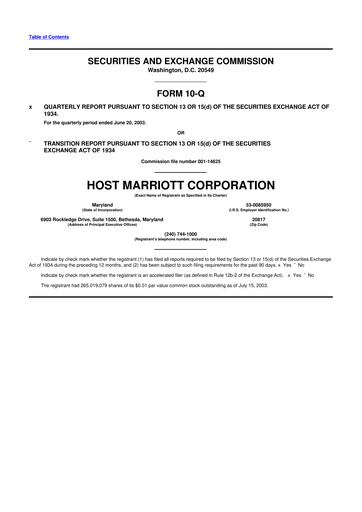 Thumbnail Host Hotels & Resorts
 10-Q Quarterly Report FY 