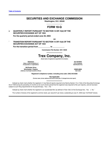 Vorschaubild Trex 10-Q Quartalsbericht  