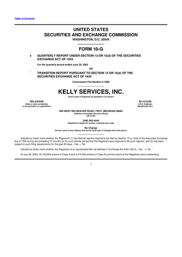 Miniature Kelly Services
 10-Q Rapport trimestriel  