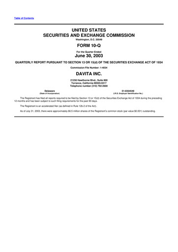 Thumbnail DaVita 10-Q Quarterly Report FY 