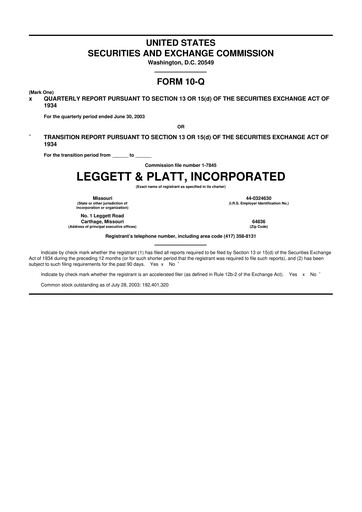 Thumbnail Leggett & Platt

 10-Q Quarterly Report FY 