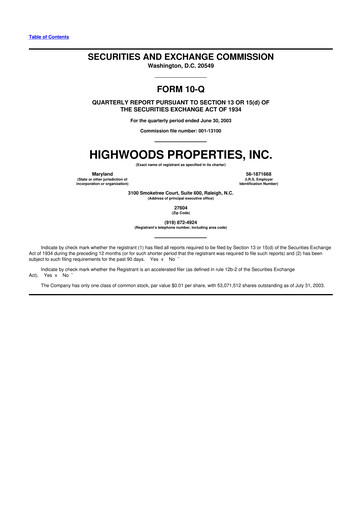 Thumbnail Highwoods Properties
 10-Q Quarterly Report FY 