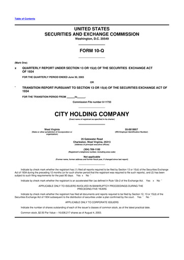 Thumbnail City Holding Company 10-Q Quarterly Report FY 
