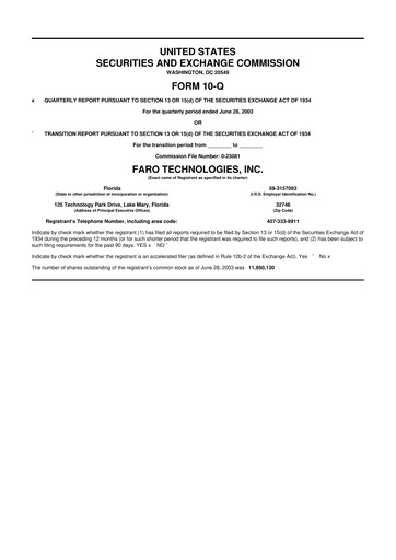 Miniature Faro Technologies
 10-Q Rapport trimestriel  