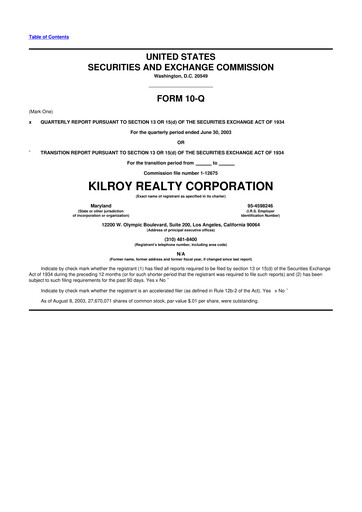 Thumbnail Kilroy Realty 10-Q Quarterly Report FY 