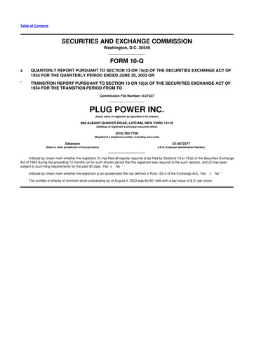 Thumbnail Plug Power 10-Q Quarterly Report FY 