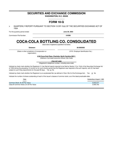 Thumbnail Coca-Cola Consolidated 10-Q Quarterly Report FY 