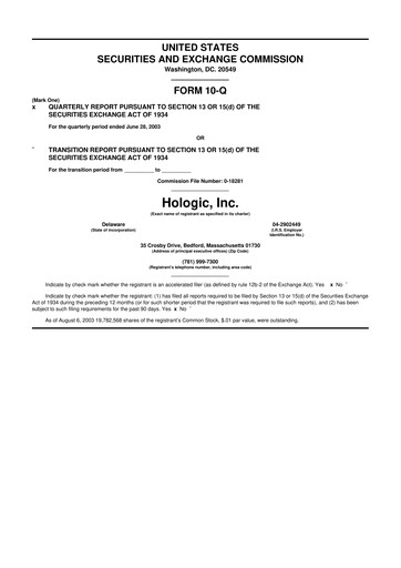 Miniature Hologic 10-Q Rapport trimestriel  