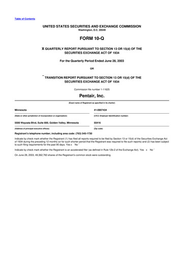 Thumbnail Pentair
 10-Q Quarterly Report FY 