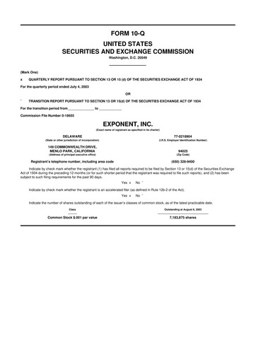 Thumbnail Exponent
 10-Q Quarterly Report FY 