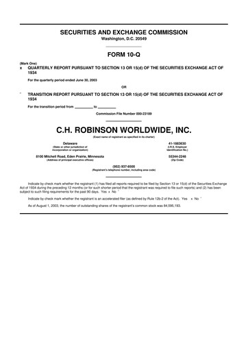 Thumbnail C. H. Robinson 10-Q Quarterly Report FY 