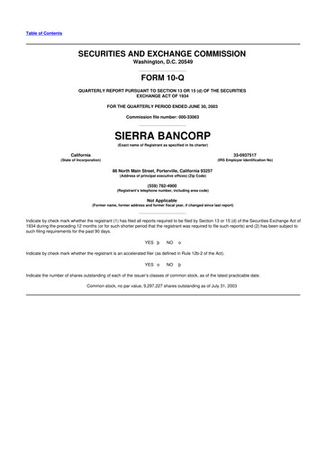 Thumbnail Sierra Bancorp
 10-Q Quarterly Report FY 