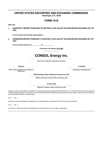 Thumbnail CNX Resources
 10-Q Quarterly Report FY 