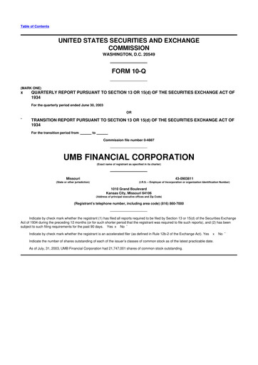 Thumbnail UMB Financial 10-Q Quarterly Report FY 