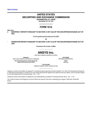 Vorschaubild Ansys 10-Q Quartalsbericht  