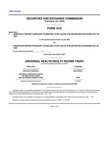 Vorschaubild Universal Health Realty Income Trust 10-Q Quartalsbericht  