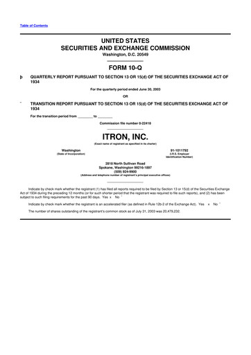 Thumbnail Itron
 10-Q Quarterly Report FY 