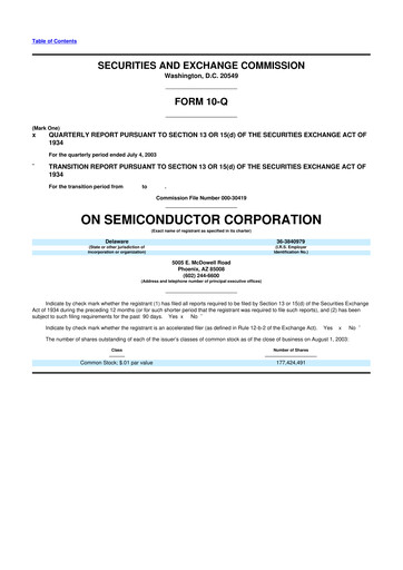 Thumbnail ON Semiconductor 10-Q Quarterly Report FY 