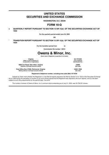 Thumbnail Owens & Minor

 10-Q Quarterly Report FY 