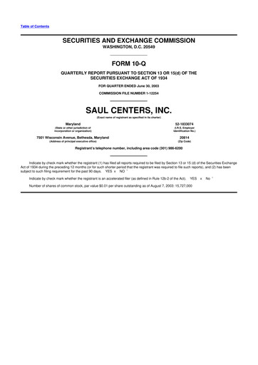 Miniature Saul Centers 10-Q Rapport trimestriel  