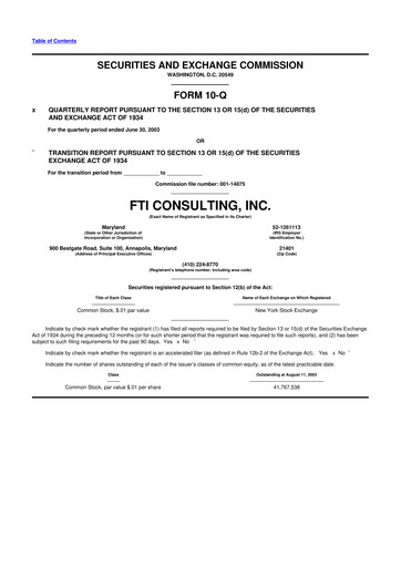 Thumbnail FTI Consulting 10-Q Quarterly Report FY 
