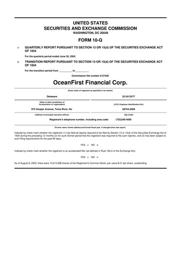 Thumbnail OceanFirst Financial 10-Q Quarterly Report FY 