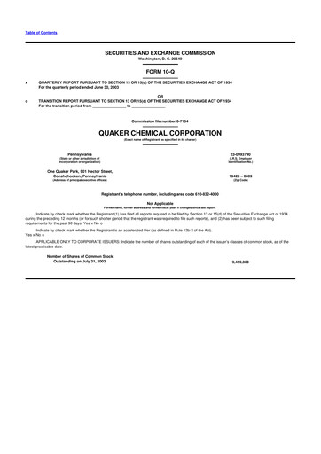 Miniature Quaker Houghton 10-Q Rapport trimestriel  