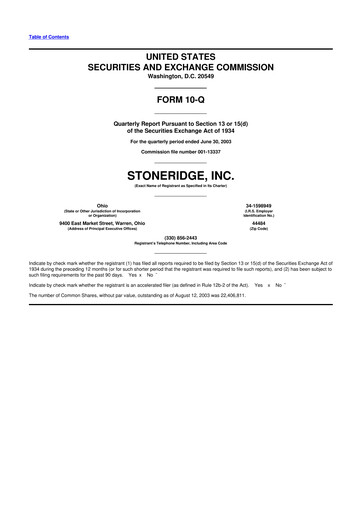 Thumbnail Stoneridge 10-Q Quarterly Report FY 