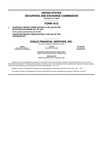 Thumbnail Eagle Financial Services 10-Q Quarterly Report FY 