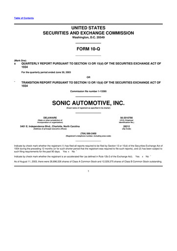 Thumbnail Sonic Automotive
 10-Q Quarterly Report FY 