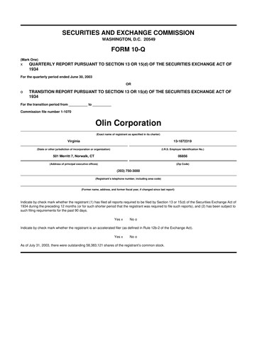 Thumbnail Olin Corporation 10-Q Quarterly Report FY 