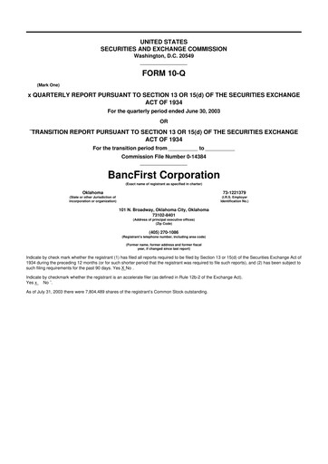Thumbnail BancFirst 10-Q Quarterly Report FY 