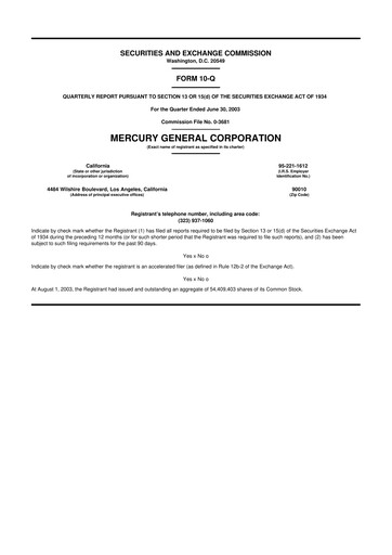 Thumbnail Mercury General
 10-Q Quarterly Report FY 