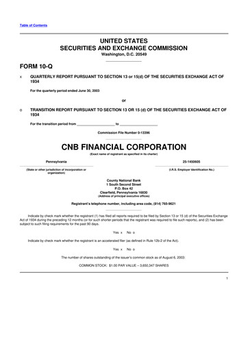 Thumbnail CNB Financial Corp 10-Q Quarterly Report FY 