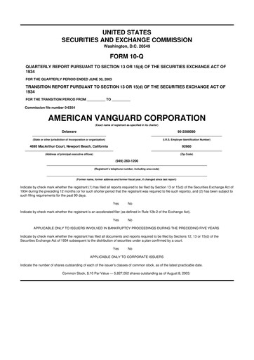 Miniature American Vanguard 10-Q Rapport trimestriel  