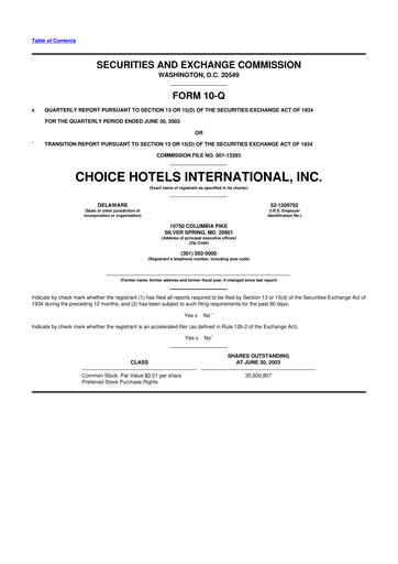 Miniature Choice Hotels International 10-Q Rapport trimestriel  