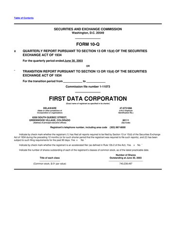 Thumbnail First Data Corporation 10-Q Quarterly Report FY 