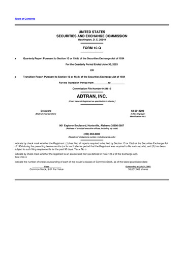 Thumbnail ADTRAN 10-Q Quarterly Report FY 