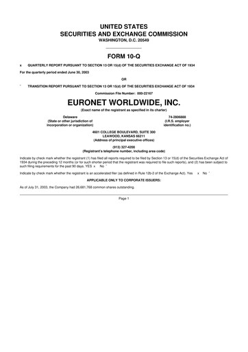 Thumbnail Euronet Worldwide
 10-Q Quarterly Report FY 