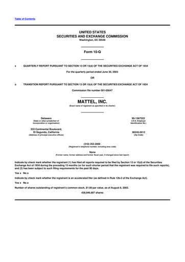 Thumbnail Mattel
 10-Q Quarterly Report FY 