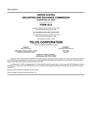 Thumbnail Telos 10-Q Quarterly Report FY 