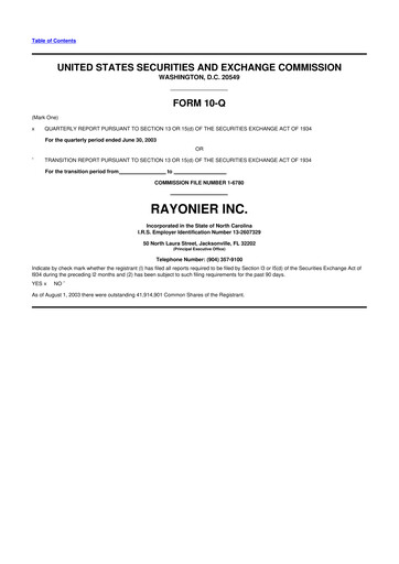 Thumbnail Rayonier 10-Q Quarterly Report FY 