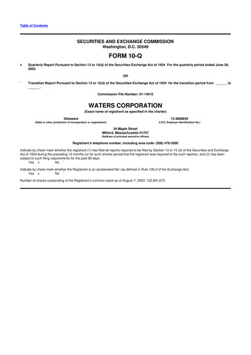 Thumbnail Waters Corporation 10-Q Quarterly Report FY 