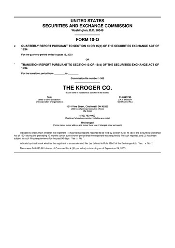 Miniature Kroger 10-Q Rapport trimestriel  