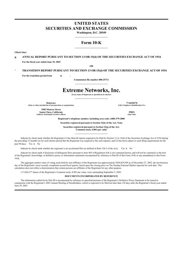 Thumbnail Extreme Networks
 10-K Annual Report 