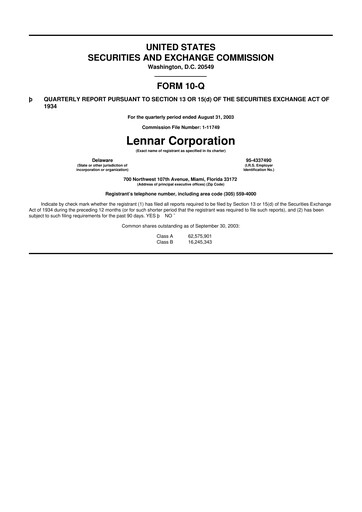 Miniature Lennar 10-Q Rapport trimestriel  