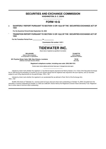 Thumbnail Tidewater 10-Q Quarterly Report FY 